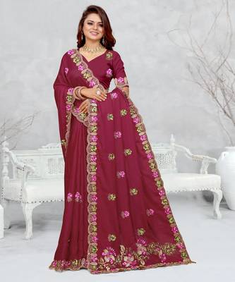 light maroon color star georgette embroidered sarees 3