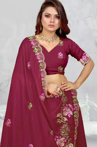 light maroon color star georgette embroidered sarees