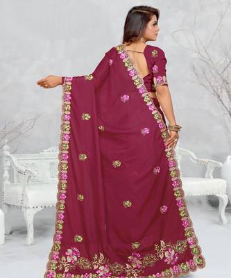 light maroon color star georgette embroidered sarees 5
