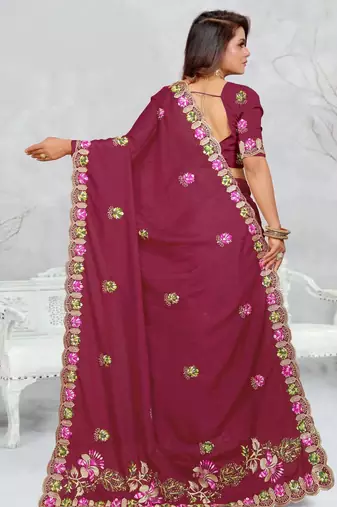 light maroon color star georgette embroidered sarees