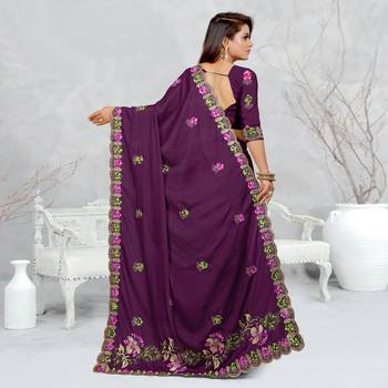 purple color star georgette embroidered sarees 5