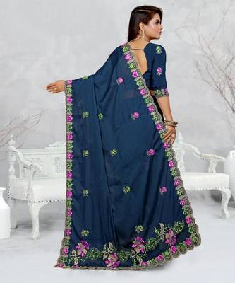 teal blue color star georgette embroidered sarees 5