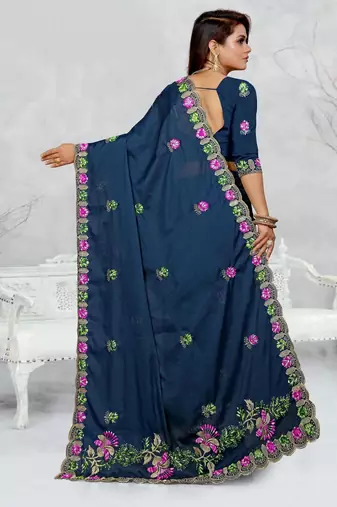 teal blue color star georgette embroidered sarees