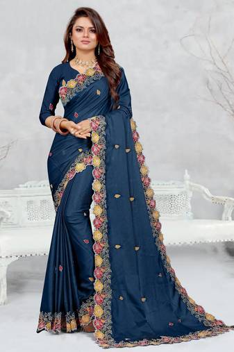  blue color star georgette embroidered sarees