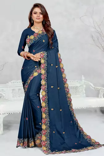  blue color star georgette embroidered sarees