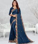  blue color star georgette embroidered sarees