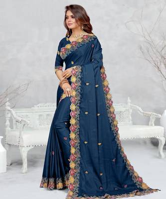  blue color star georgette embroidered sarees 2