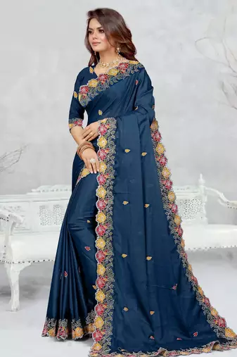  blue color star georgette embroidered sarees