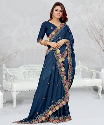  blue color star georgette embroidered sarees 3