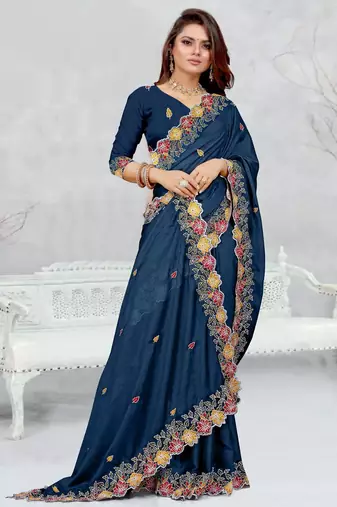  blue color star georgette embroidered sarees