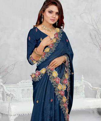  blue color star georgette embroidered sarees 4