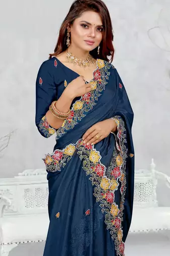  blue color star georgette embroidered sarees