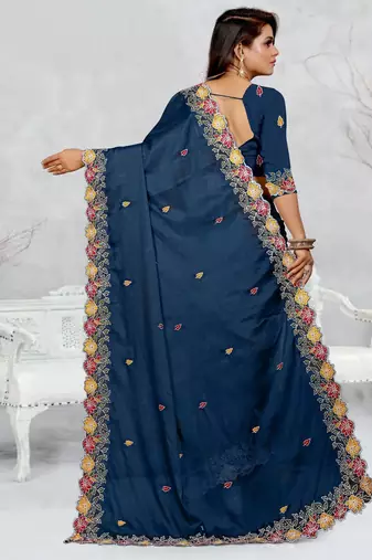  blue color star georgette embroidered sarees