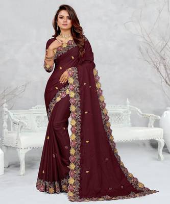  brown color star georgette embroidered sarees 1