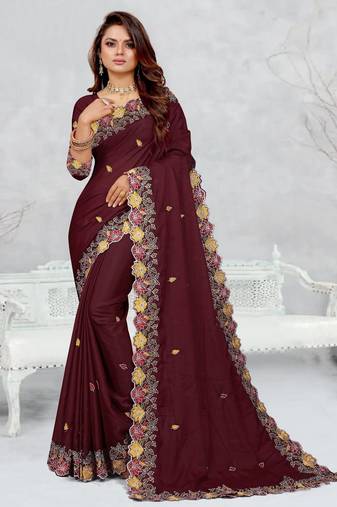  brown color star georgette embroidered sarees