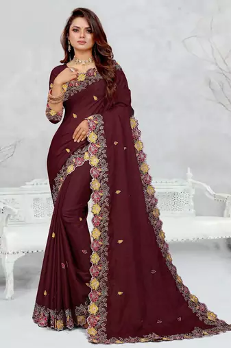  brown color star georgette embroidered sarees