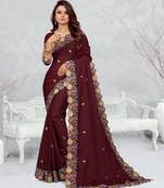  brown color star georgette embroidered sarees