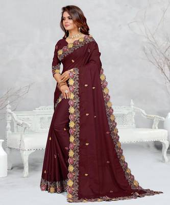  brown color star georgette embroidered sarees 2