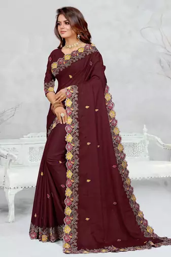  brown color star georgette embroidered sarees