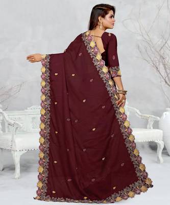  brown color star georgette embroidered sarees 5