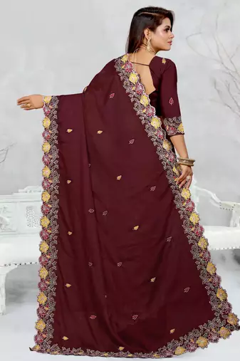  brown color star georgette embroidered sarees