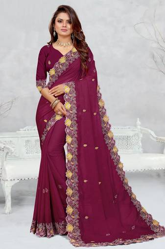  light purple color star georgette embroidered sarees
