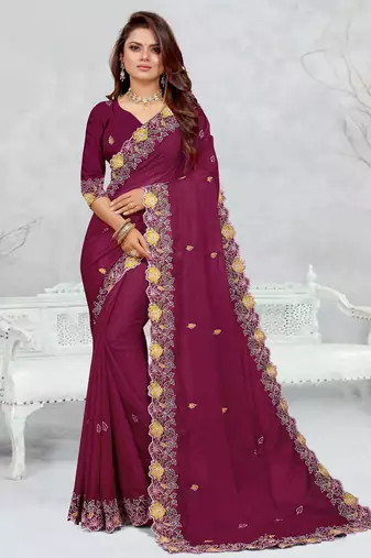  light purple color star georgette embroidered sarees