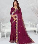  light purple color star georgette embroidered sarees