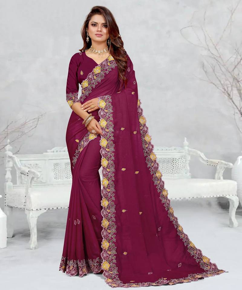  light purple color star georgette embroidered sarees