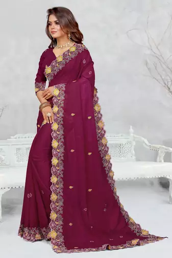  light purple color star georgette embroidered sarees