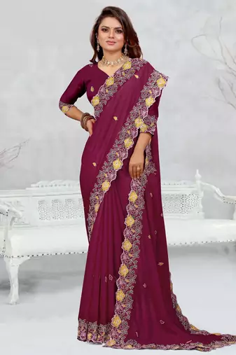  light purple color star georgette embroidered sarees