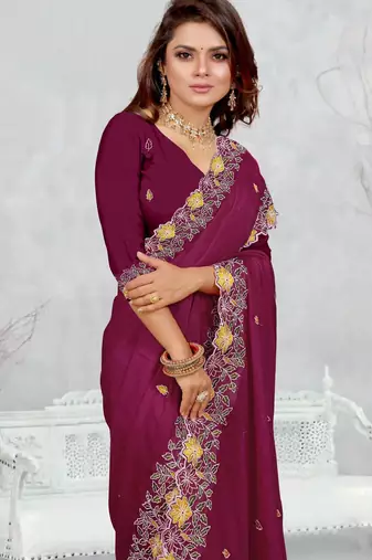  light purple color star georgette embroidered sarees