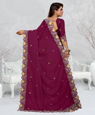  light purple color star georgette embroidered sarees 5