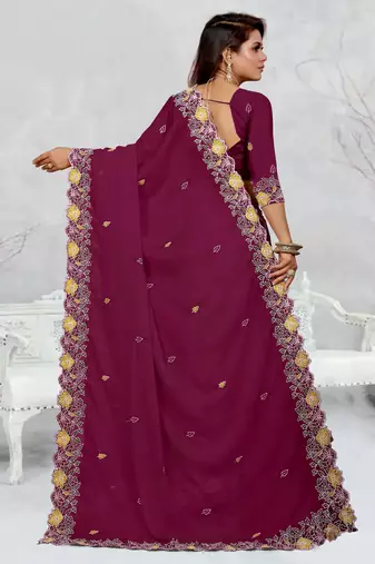  light purple color star georgette embroidered sarees