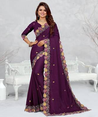   purple color star georgette embroidered sarees 1