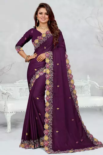   purple color star georgette embroidered sarees