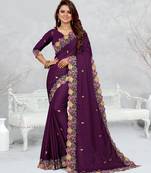   purple color star georgette embroidered sarees