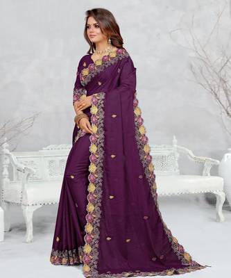   purple color star georgette embroidered sarees 2