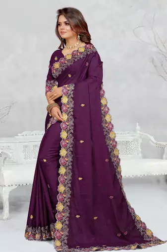   purple color star georgette embroidered sarees