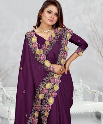   purple color star georgette embroidered sarees 4