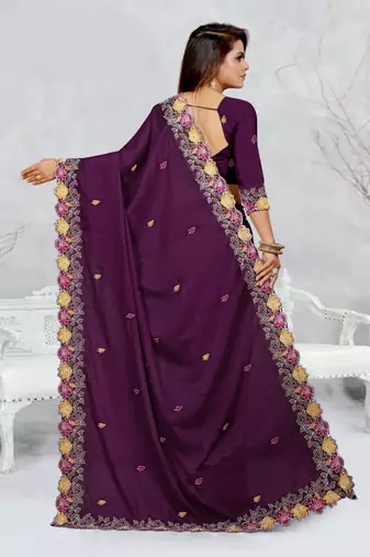   purple color star georgette embroidered sarees