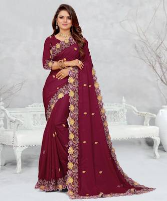   light maroon color star georgette embroidered sarees 1