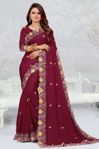  light maroon color star georgette embroidered sarees