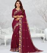   light maroon color star georgette embroidered sarees