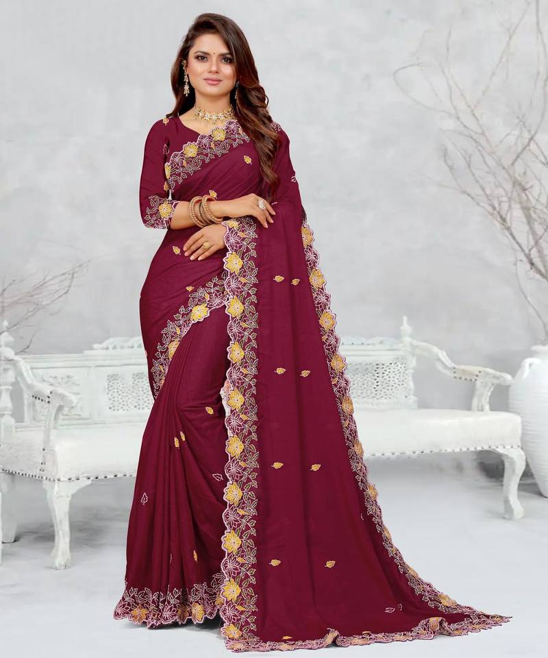   light maroon color star georgette embroidered sarees