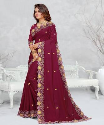   light maroon color star georgette embroidered sarees 2