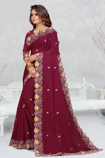   light maroon color star georgette embroidered sarees