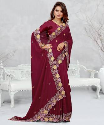   light maroon color star georgette embroidered sarees 3