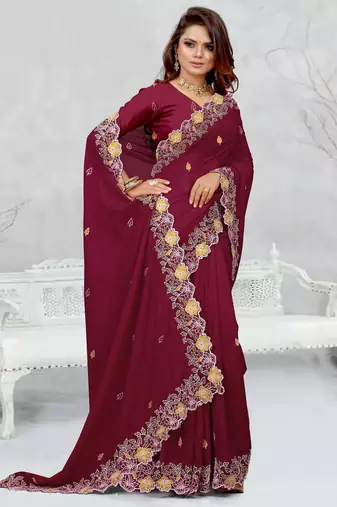   light maroon color star georgette embroidered sarees