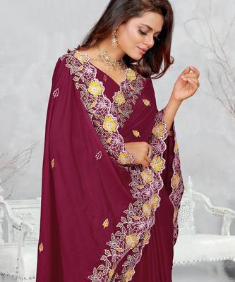   light maroon color star georgette embroidered sarees 4